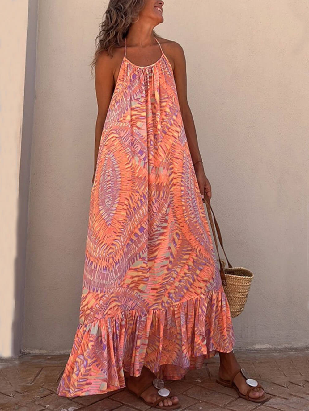 Halter Neck Off-Shoulder Floral Dress