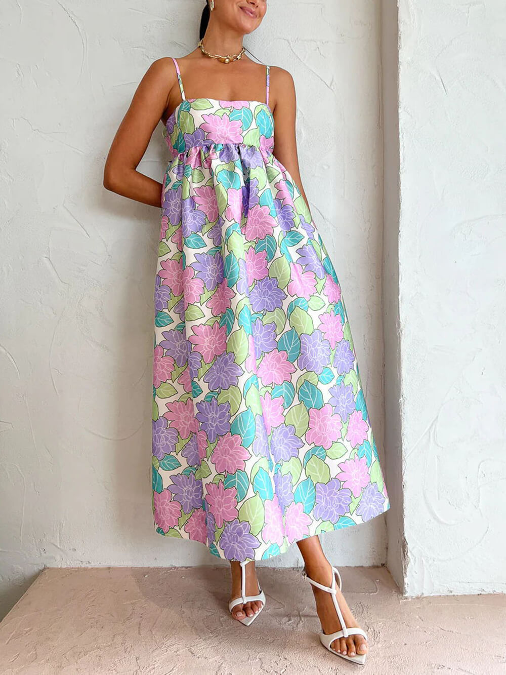 Printed Strapless Backless Swing Dress
