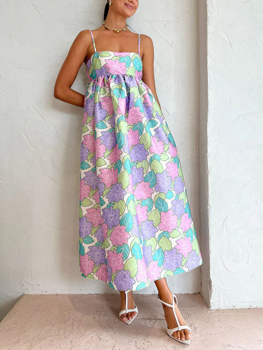Printed Strapless Backless Swing Dress
