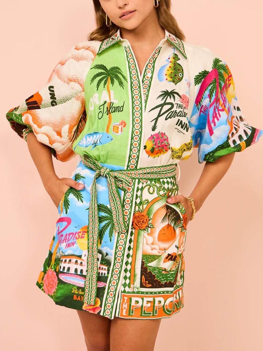 Casual Unique Printed Shirt Dress