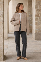 Pleated Knit O Neck Zipper Cardigan