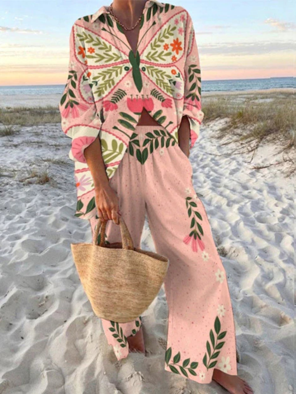 Butterfly Floral Print Pants Set