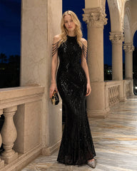 Sequin Halter Mermaid Maxi Party Dress