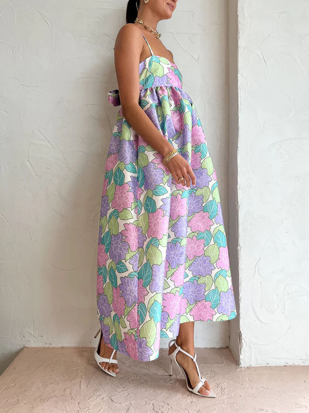 Printed Strapless Backless Swing Dress