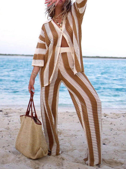 Loose Fit Striped Shirt Pants Set
