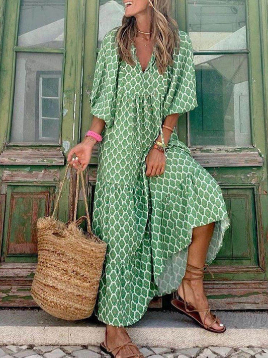 Round Neck Lantern Sleeve Sweetheart Dress