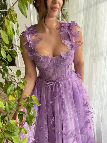 Sheer Cami Sleeveless High-Slit Party Dress