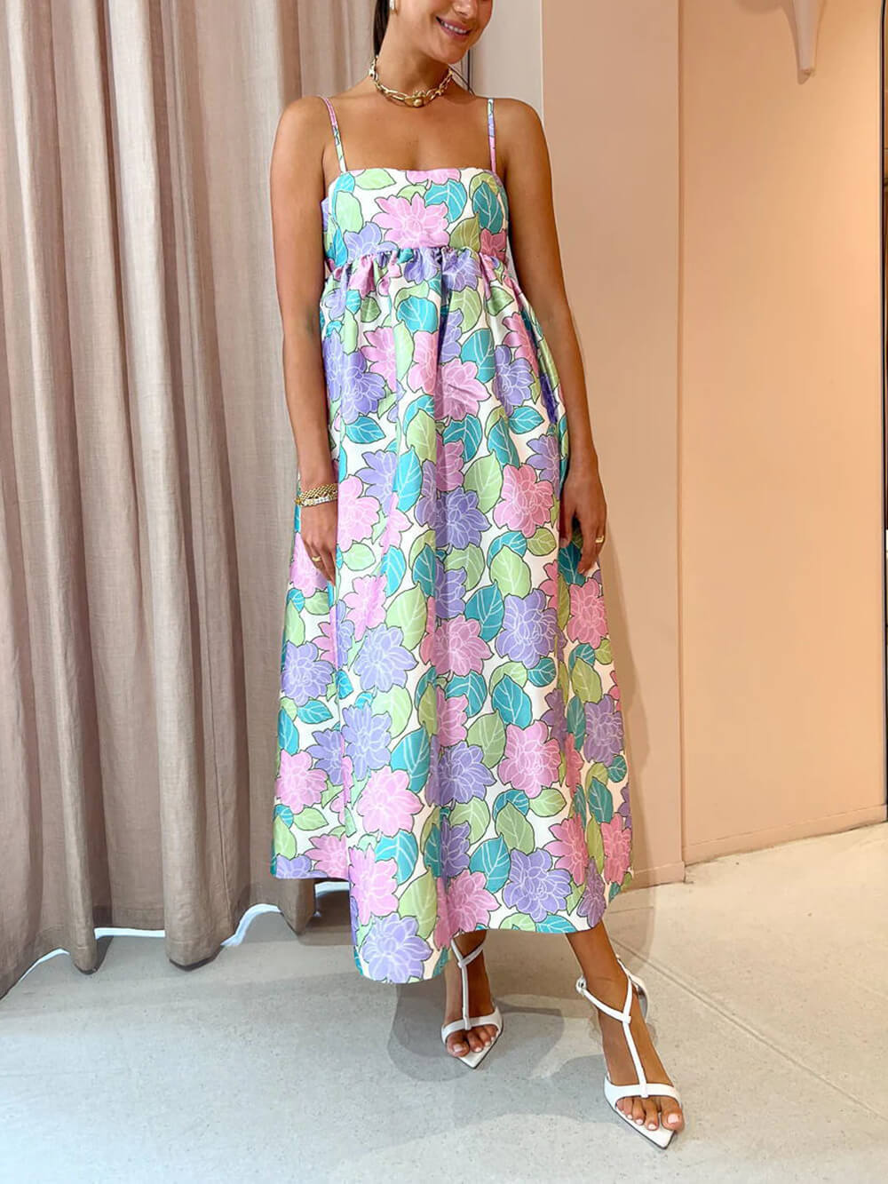 Printed Strapless Backless Swing Dress