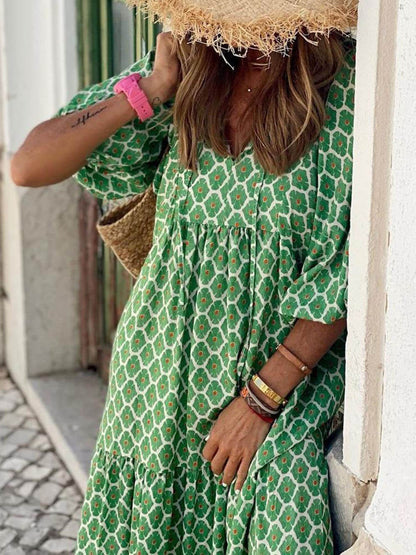 Round Neck Lantern Sleeve Sweetheart Dress