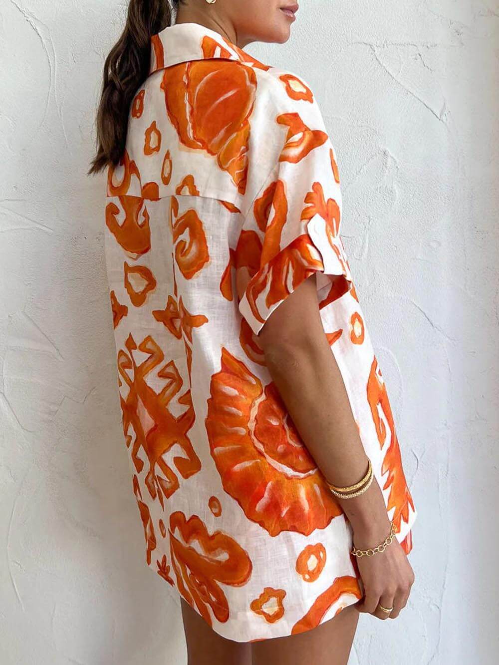 Loose Fit Print Shirt Shorts Set