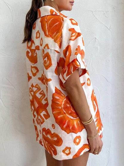 Loose Fit Print Shirt Shorts Set