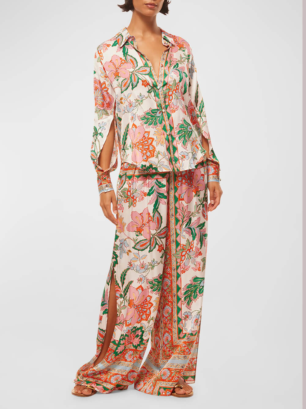 High Waist Floral Slit Hem Pants