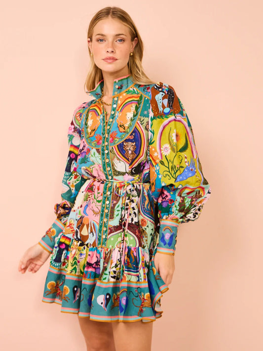 Casual Graffiti Evergreen Print Mini Dress