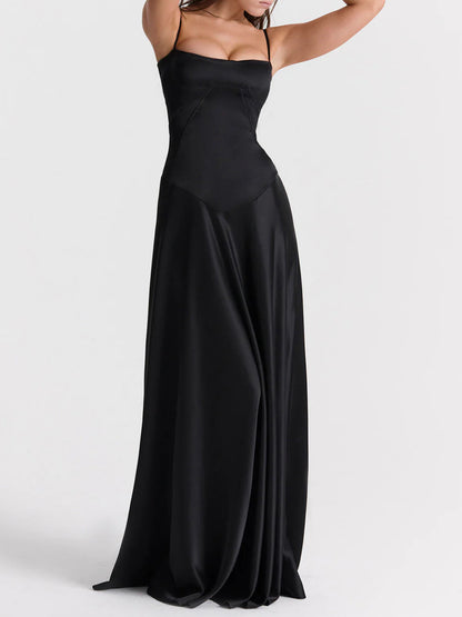 French Tie Slim Backless Evening Gown Maxi Dress