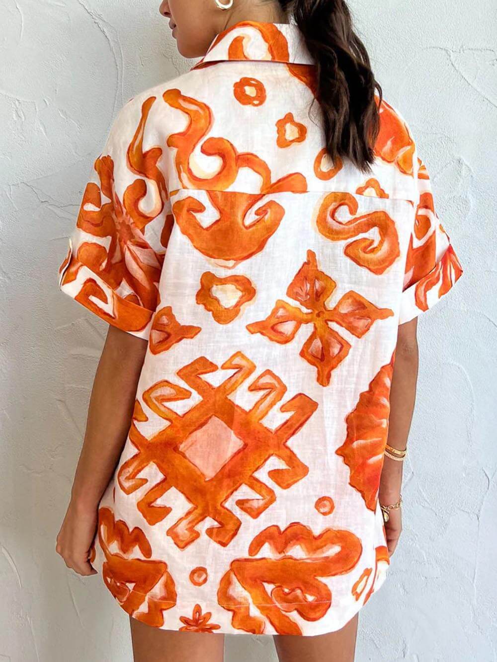 Loose Fit Print Shirt Shorts Set