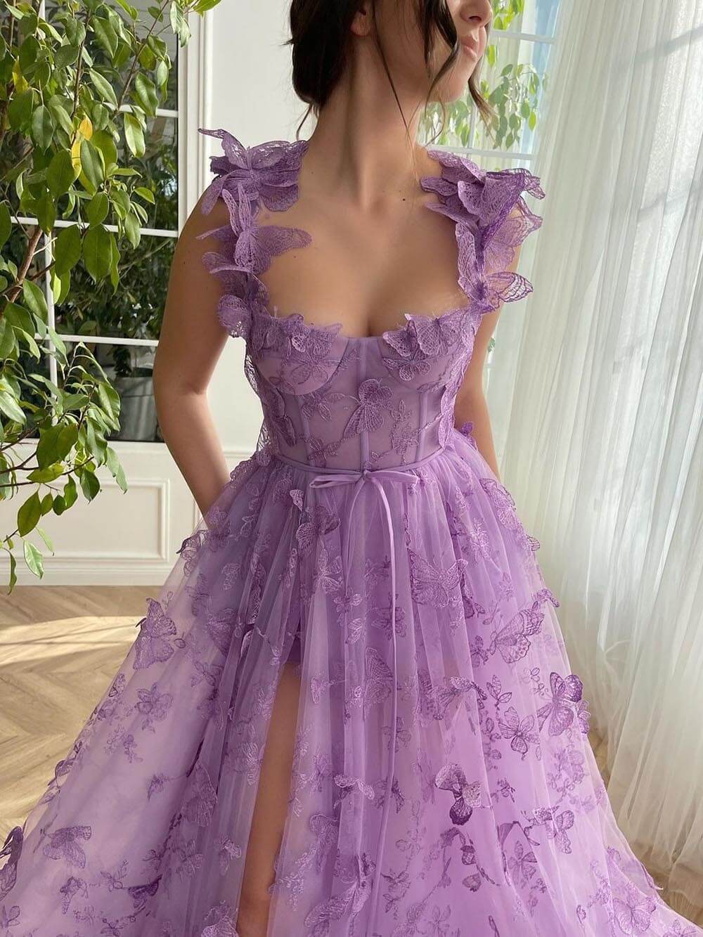 Sheer Cami Sleeveless High-Slit Party Dress