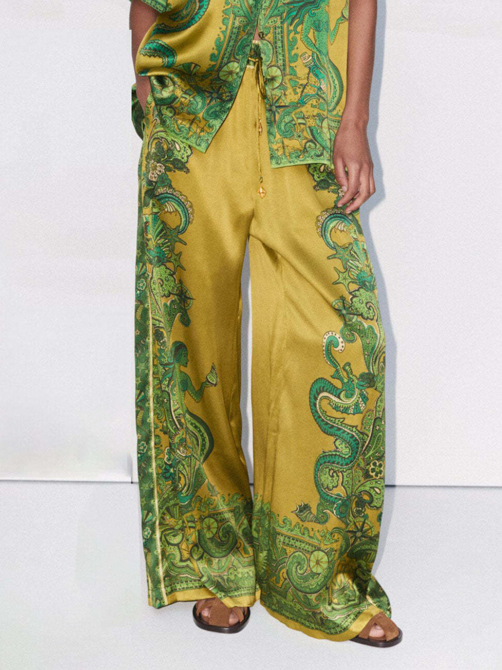 High Waist Floral Satin Pants