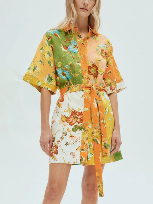 Contrasting Floral Print Unique Mini Dress