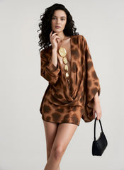 Asymmetrical Cowl Neck Leopard Print Mini Dress