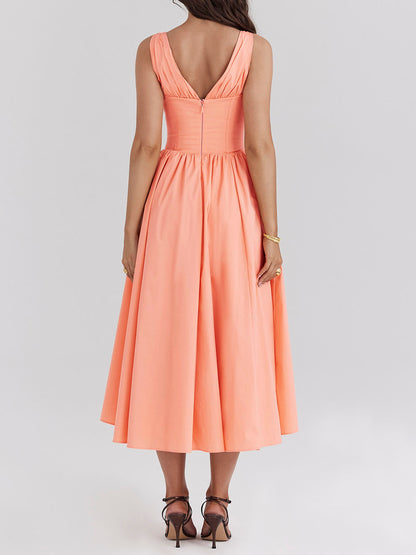 Retro Palace Style Deep V-Neck Dress