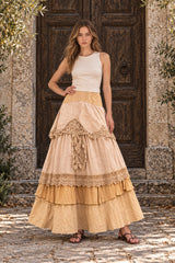 Plus Size Women's Summer Vintage Ruffles Oversized Lace Maxi Skirts