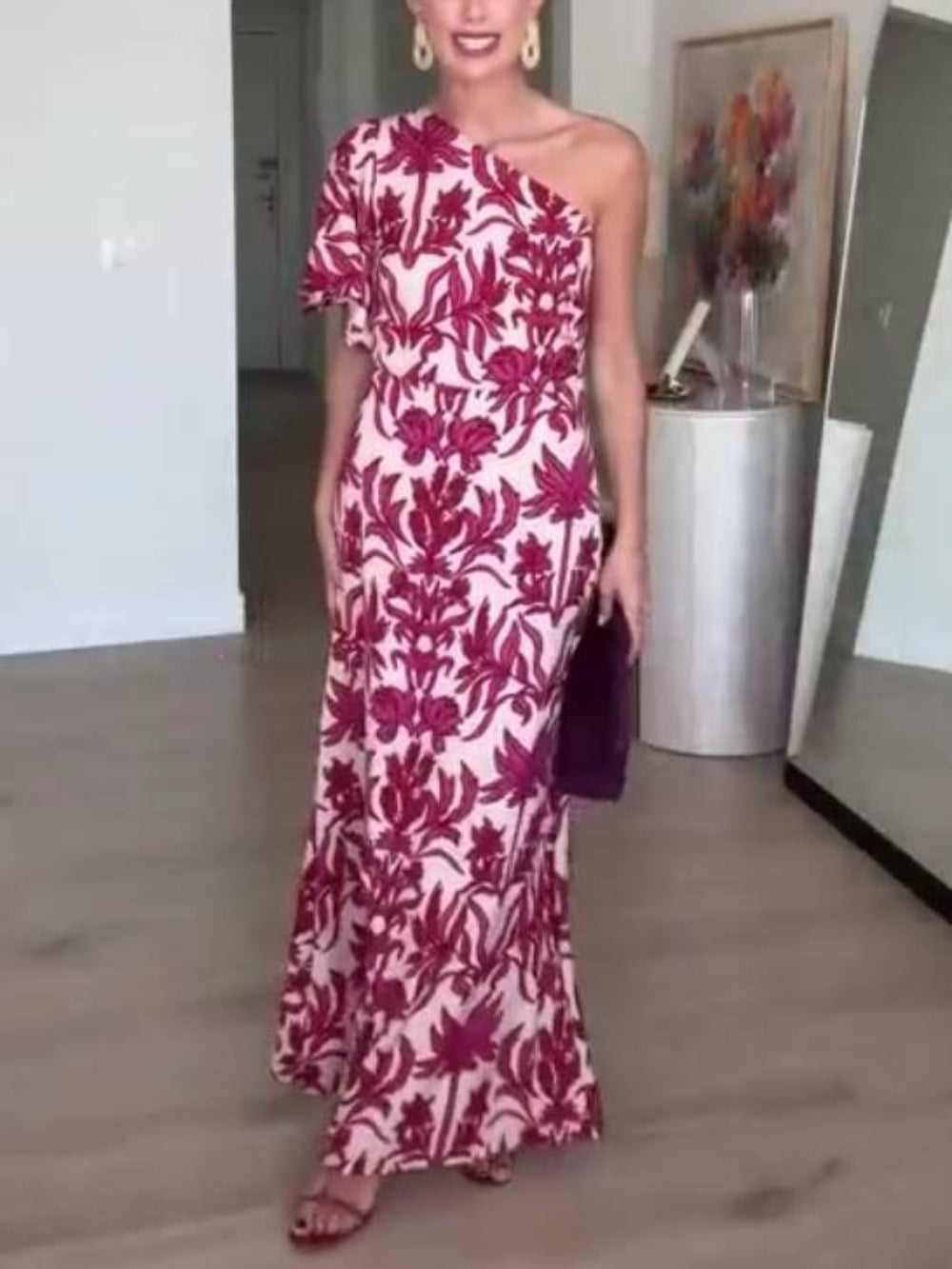 Sexy Fashion One-Shoulder Floral Dress