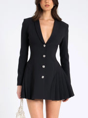 Deep V-neck Pleated Elegant Mini Dress