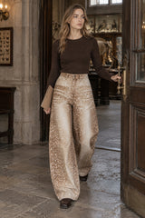 Deer Pattern Color Block Loose Jeans