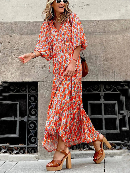 Round Neck Lantern Sleeve Sweetheart Dress