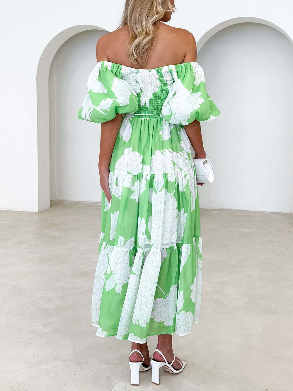 Elegant Floral Off-Shoulder Puff Sleeve Dress