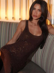 Sequined Backless Square Neck Dress