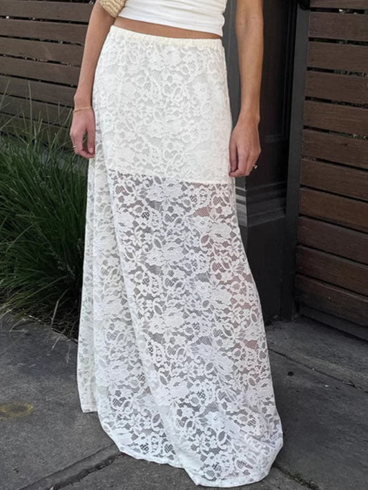High Waist Lace Midi Skirt