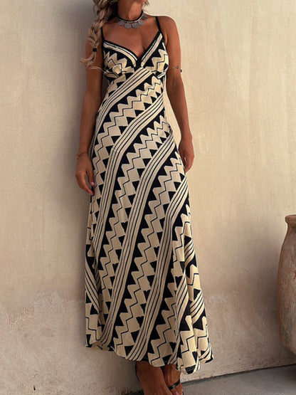 Exclusive Melody Satin Ethnic Print Smocked Back Dress