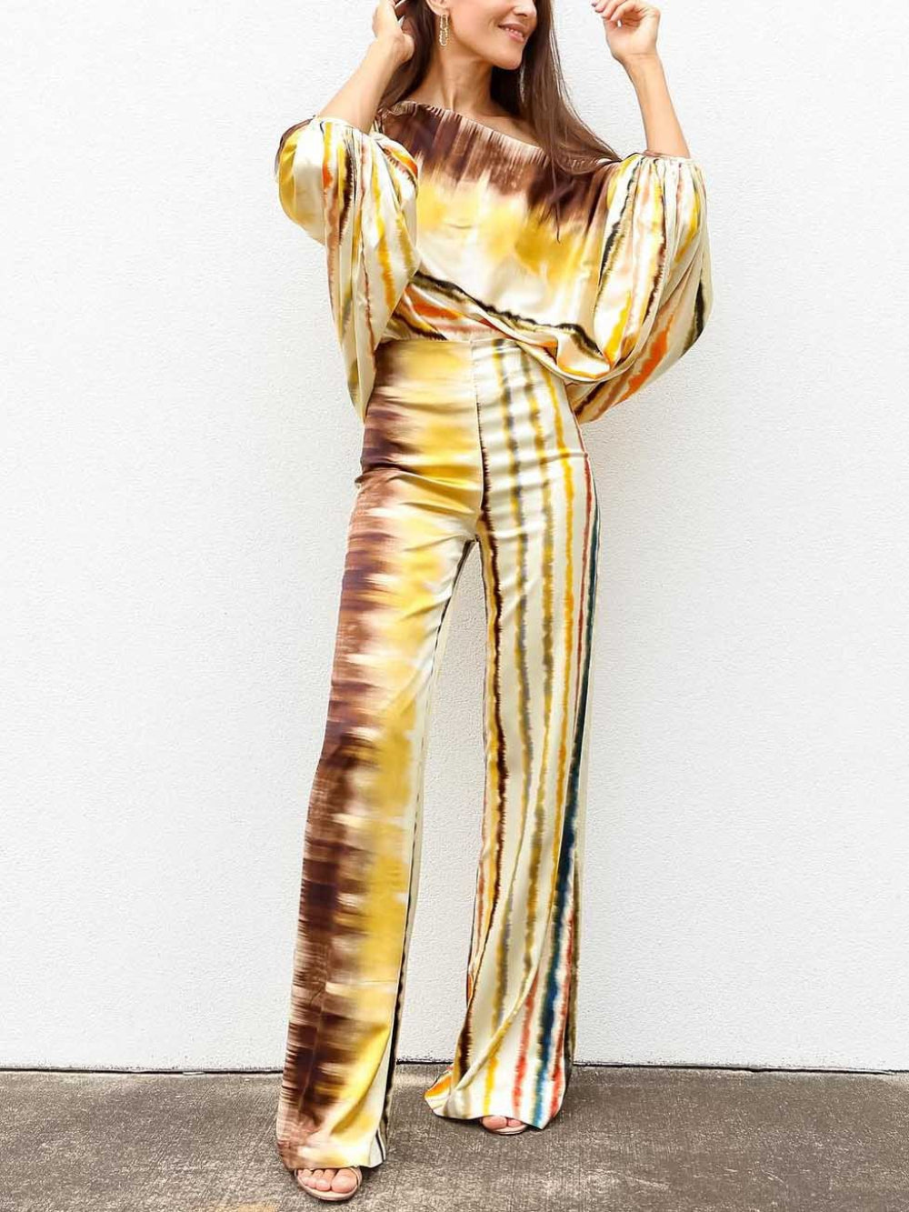 Satin Gradient Stripe Print Set