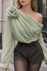 Chiffon Semi-sheer One Trendy Shoulder Asymmetrical Top