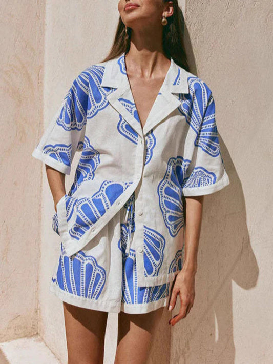 Ocean Shell Print Shorts Set