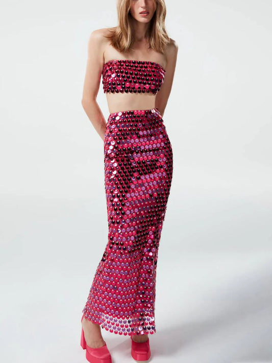 Sequin Top and Long Skirt Set