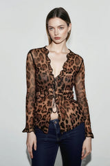 Leopard Mesh Chiffon Lace Sheer Top