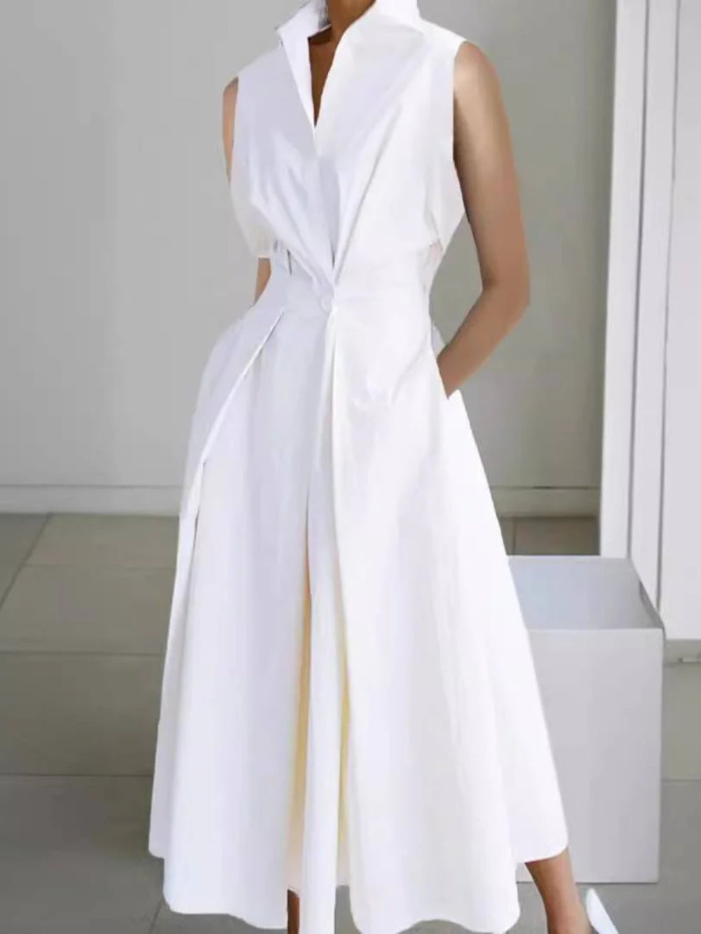 Vertical Collar V-neck A-Line Dress