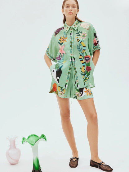 Loose Ethnic Print Two-piece Set