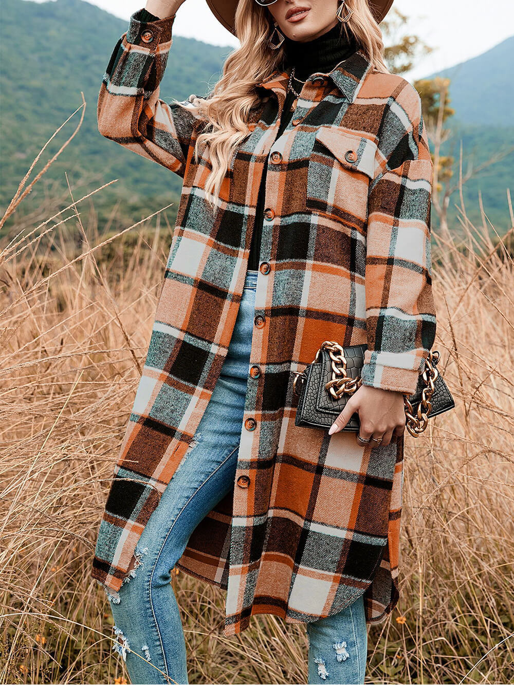 Plaid Woolen Lapel Coat