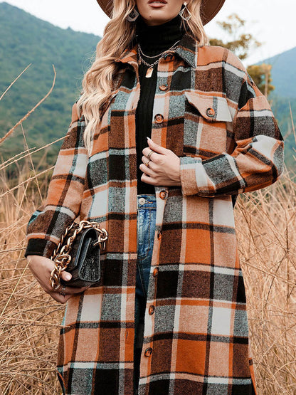Plaid Woolen Lapel Coat