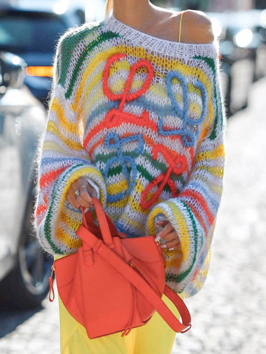 Rainbow Stripe Contrast Sweater