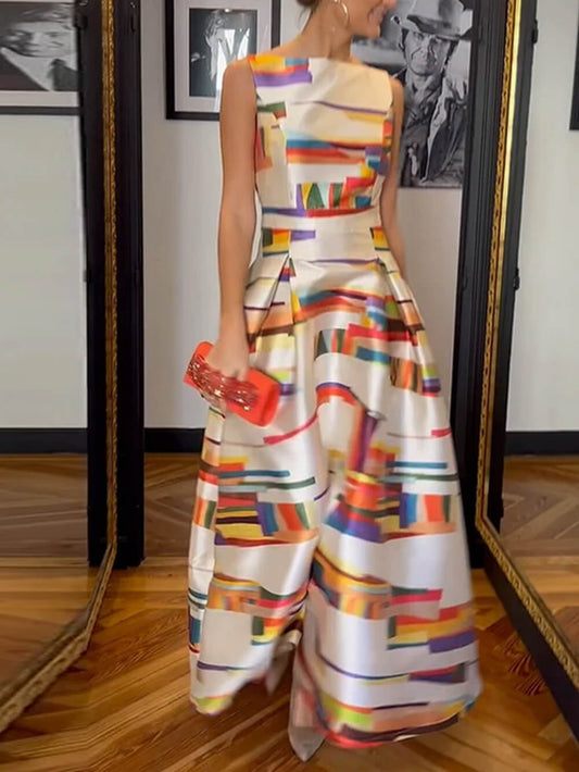 Elegant Sleeveless Backless Printed Dress