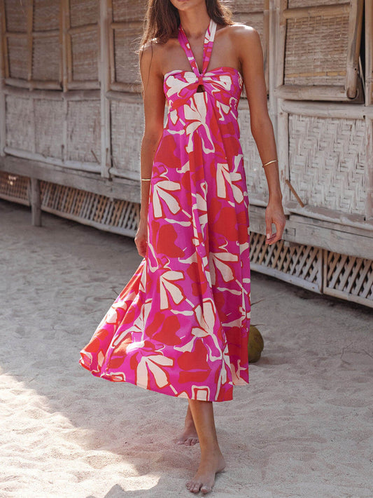 Halterneck Print Berry Lotus Dress