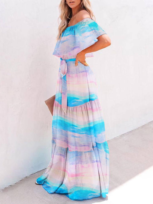Strapless Floral Off-shoulder Flared Dress