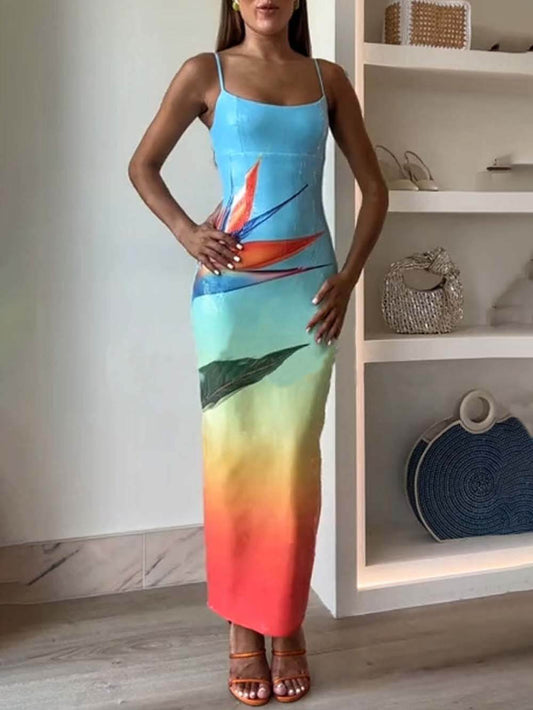 Sequin Floral Cami Slit Dress
