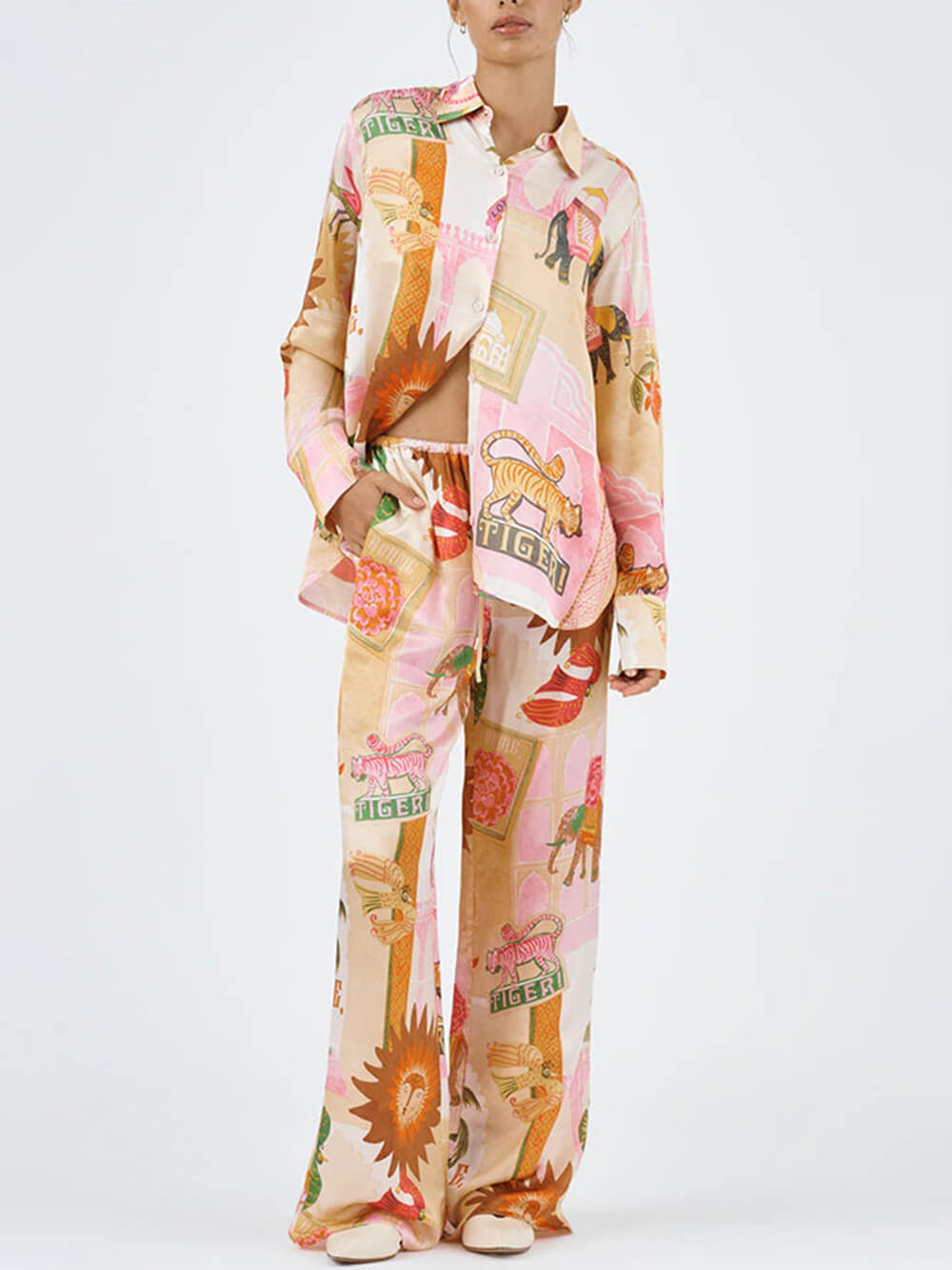 Printed Shirt and Loose Pants Set