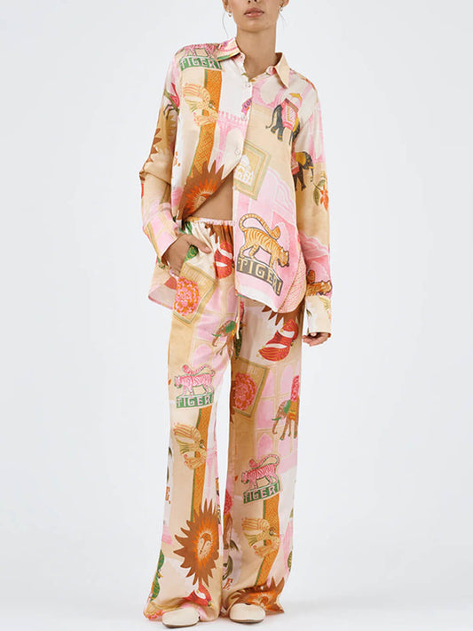 Printed Shirt and Loose Pants Set