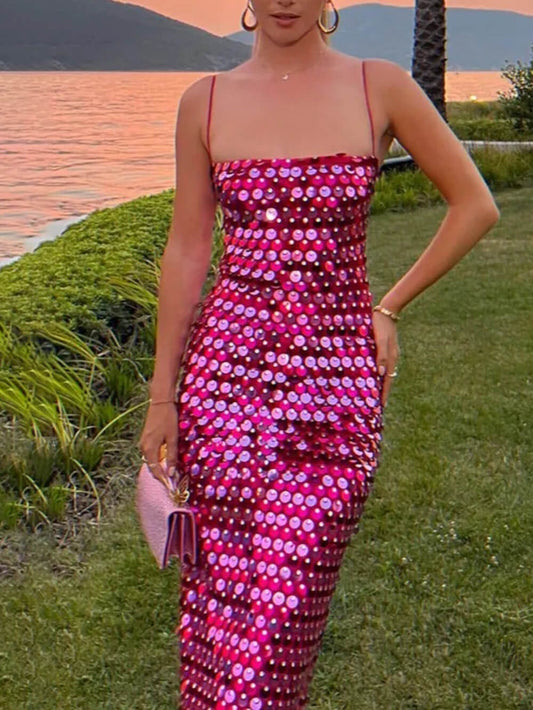 Sequin Versatile Irregular Hem Midi Dress